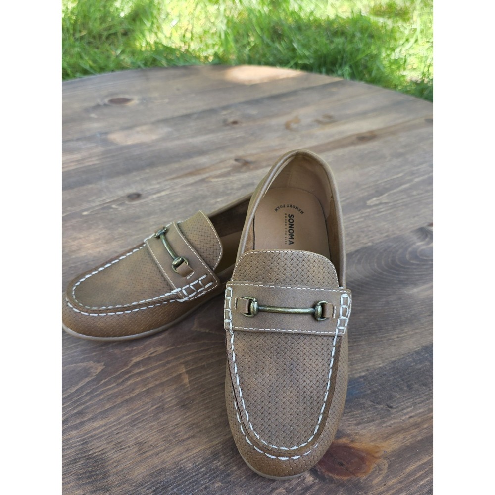 US 2- Kohl's Paxton Cognac Boys' Brown Loafer Slip-On Shoes Metal Bar
